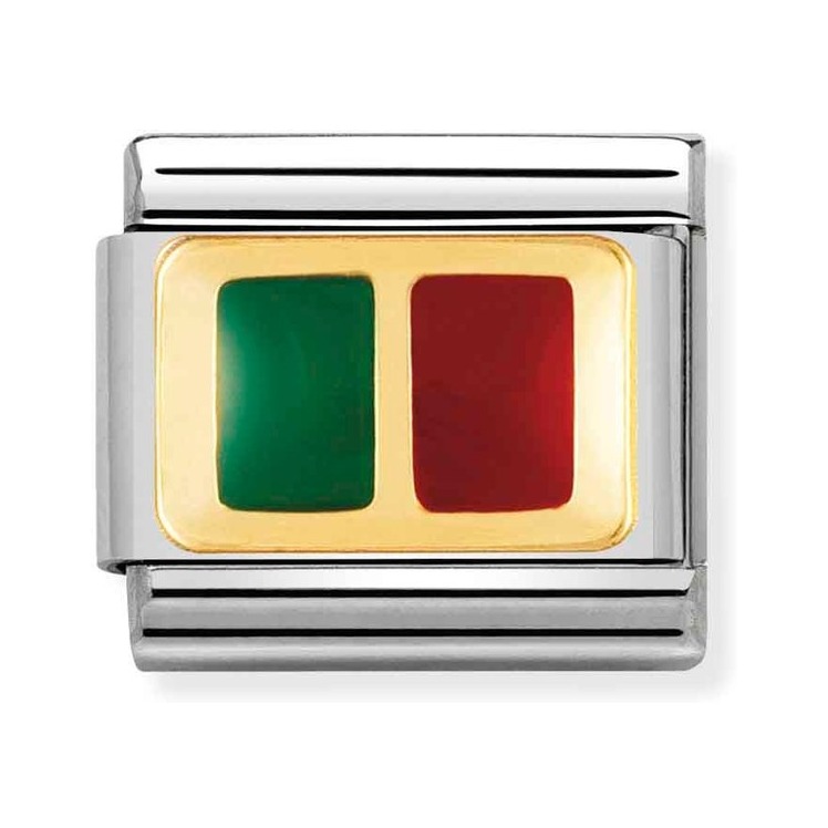 Nomination Composable Classic Charm Flagge Portugal - Edelstahl, Gold 750 Gelbgold, Emaille