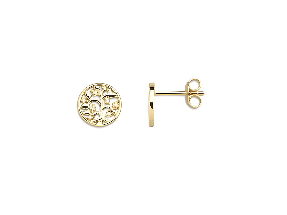 Xenox Sterling Silber Ohrringe XS3564G in gelbgold vergoldet mit einem Lebensbaum-Design, eleganter Ohrschmuck für stilvolle Akzente.