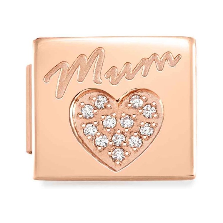 Nomination Composable Glam Charm Mum mit Herz rosé - Edelstahl, PVD rosé, Zirkonia
