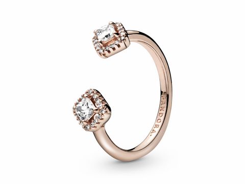 Offener Ring von Pandora in Roségold Vergoldung mit zwei Zirkoniasteinen, Größe 50, elegant und modern gestaltet, ideal als Schmuckstück für besondere Anlässe.