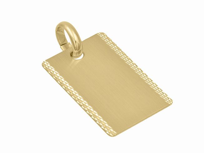 Anhänger Gravurplatte aus teilmattiertem vergoldetem Sterling Silber von Juwelier Harnisch, schlichtes und elegantes Design mit ringförmigem Aufhänger.