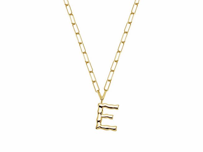 Xenox Sterling Silber Kette XS4150G/E mit 45 cm Länge, Buchstabe E aus gelbgold vergoldetem Material, modern und elegant gestaltet, ideal als persönliches Schmuckstück oder Geschenk.