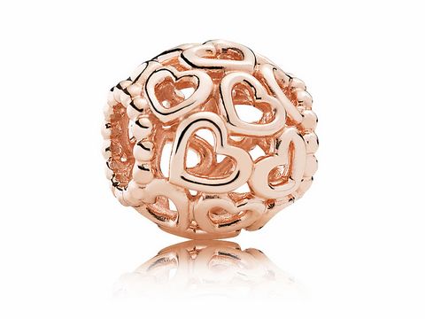 Charm aus PANDORA Rose in Herzstrudel-Design mit zahlreichen kleinen Herzen, glänzende Oberfläche, ideal für individuelle Armbänder und Schmuckstücke von Pandora.