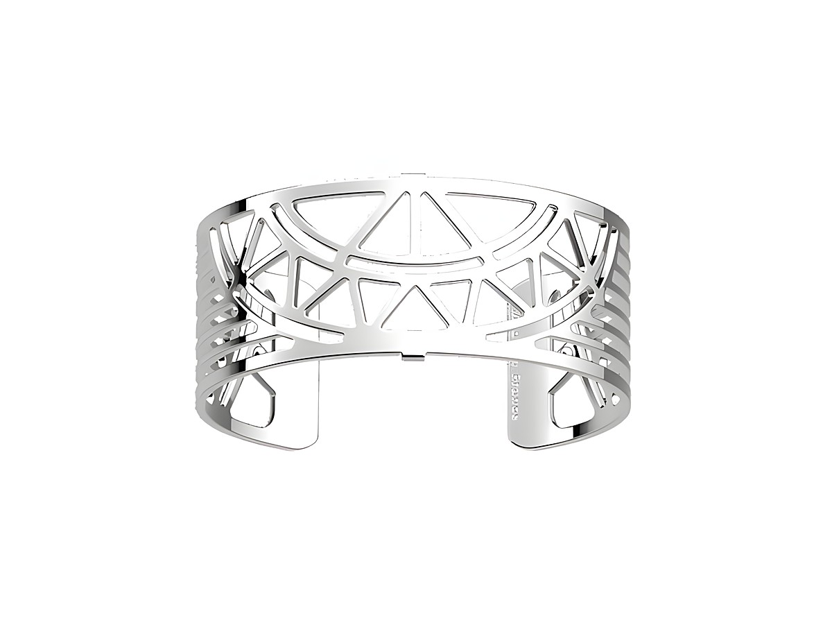 Silberner Armreif von Les Georgettes im Design TALISMAN 7036083, 25 mm breit, mit filigranen geometrischen Mustern und offener Struktur für einen modernen Look.
