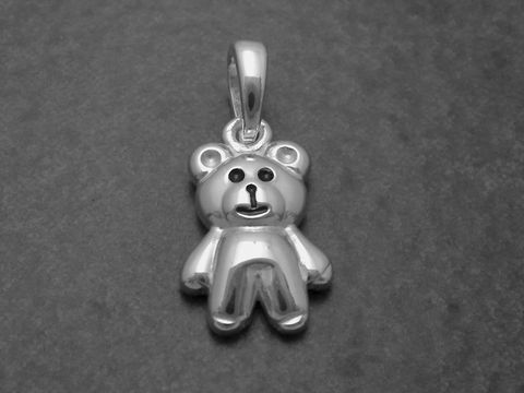 Silber Anhänger in Form eines Teddy Bären in LACK SCHWARZ, hergestellt von Juwelier Harnisch, ideal für Tierliebhaber und als Geschenk oder Schmuckstück.
