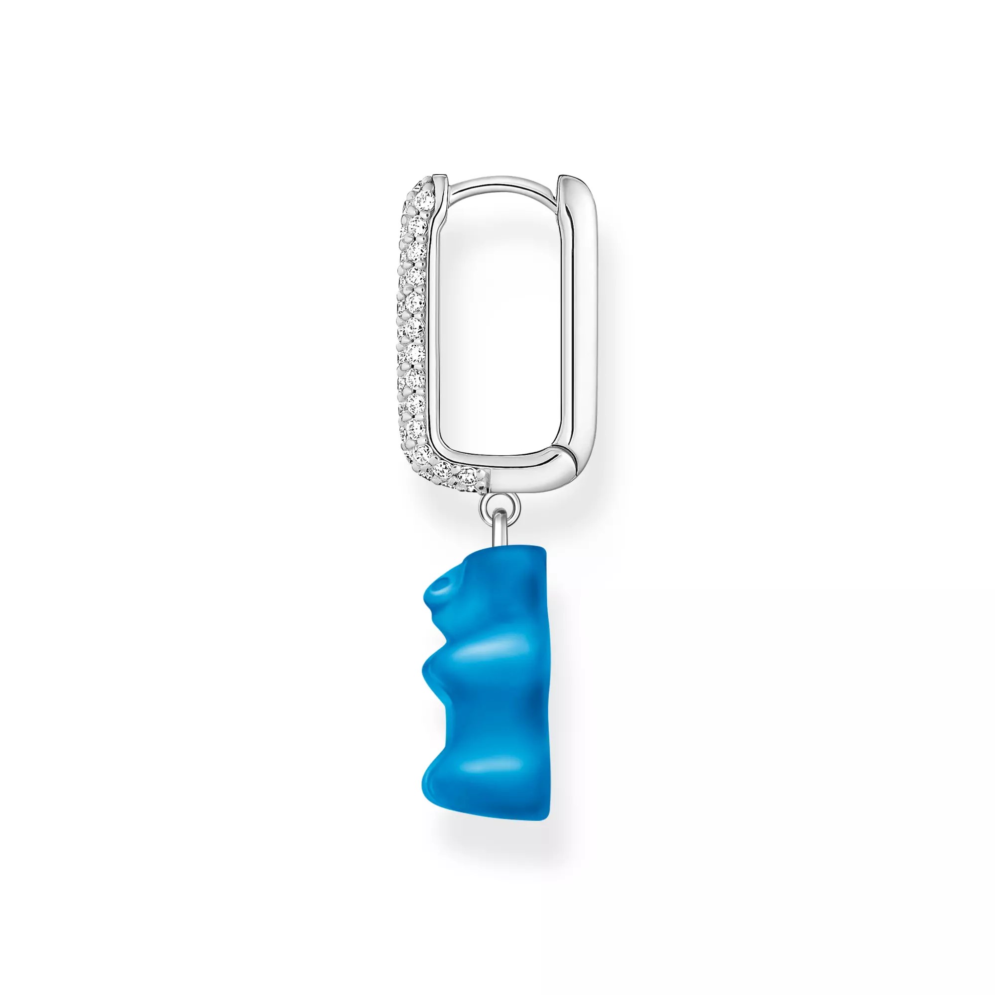 Thomas Sabo Einzel-Creole mit blauem Goldbären-Anhänger in Midiversion und Steinen Silber – HARIBO – Zirkonia – Ansicht 2