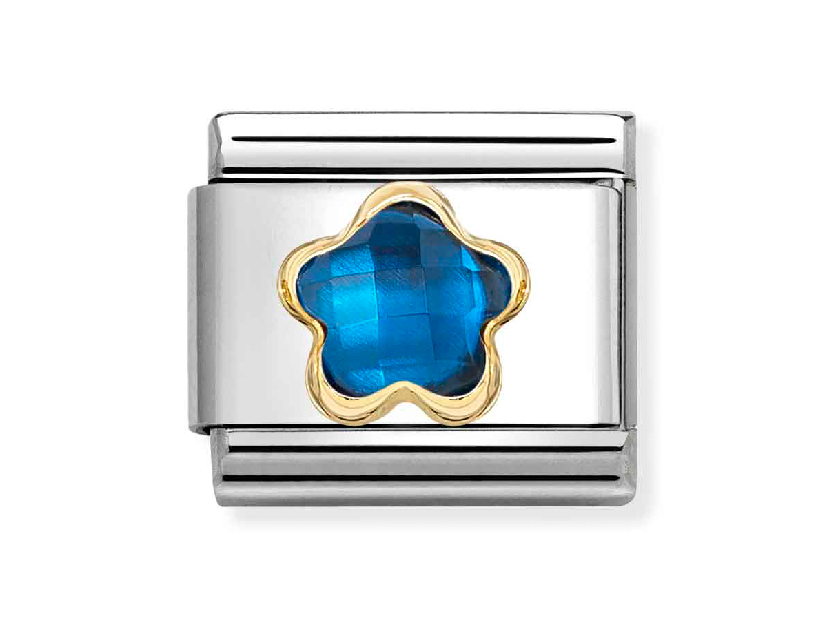 Nomination 030615 07 - CLASSIC Zirkonia-Blüte in 750/- Gelbgold-Fassung - Blau