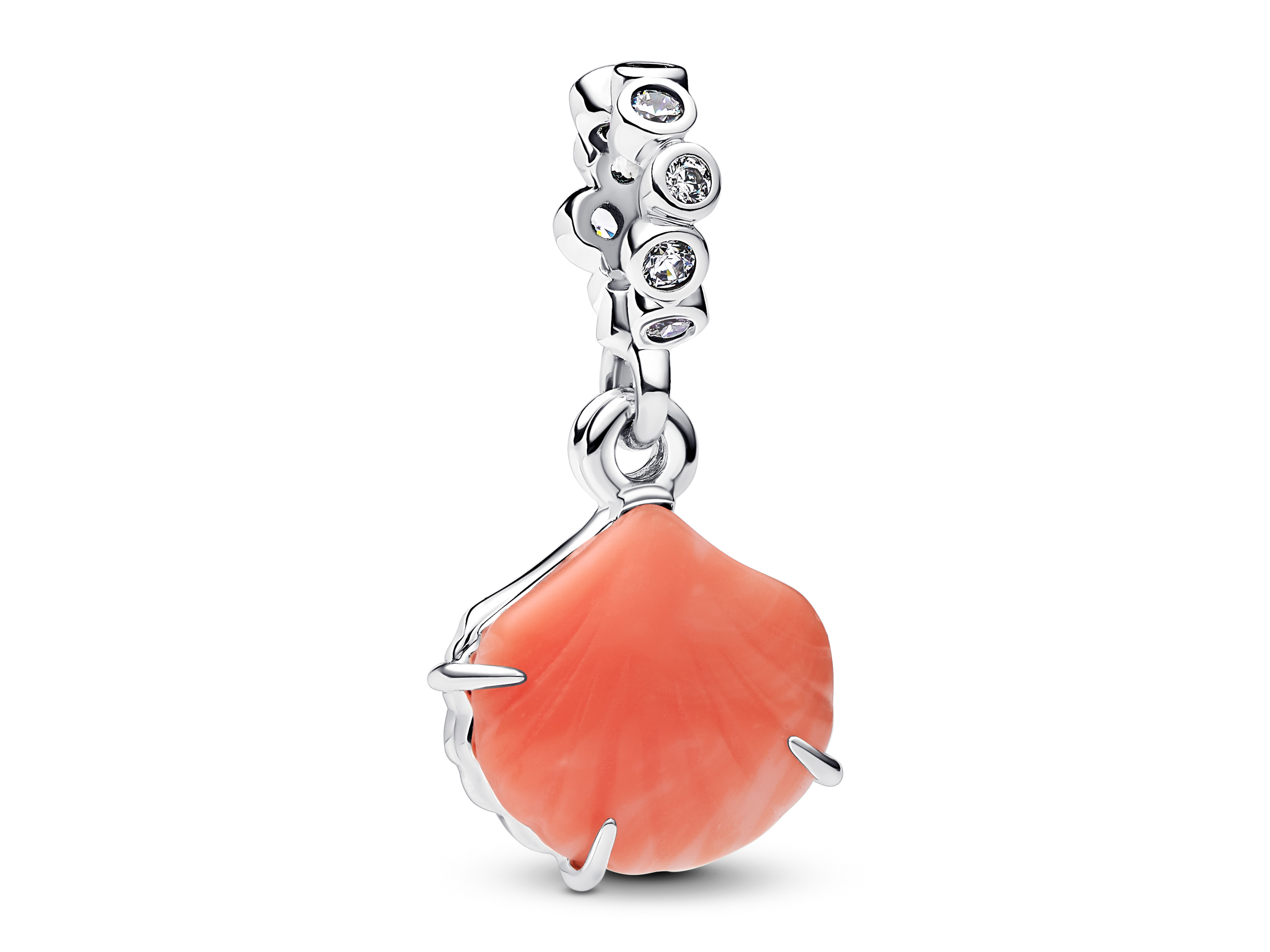 Pandora 793821C01 - Korallenfarbener Muschel-Double-Dangle-Charm - Sterling Silber Korallenfarbener Muschel-Double-Dangle-Charm aus Sterling Silber von Pandora, Kunstvoll gestaltet mit einem schimmernden Muscheldesign und funkelnden Zirkonia-Akzenten.