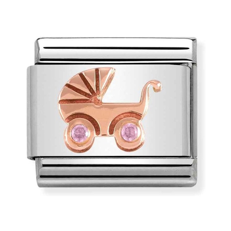 Nomination Composable Classic Charm Kinderwagen rosa - Edelstahl, Gold 375 Roségold, Zirkonia