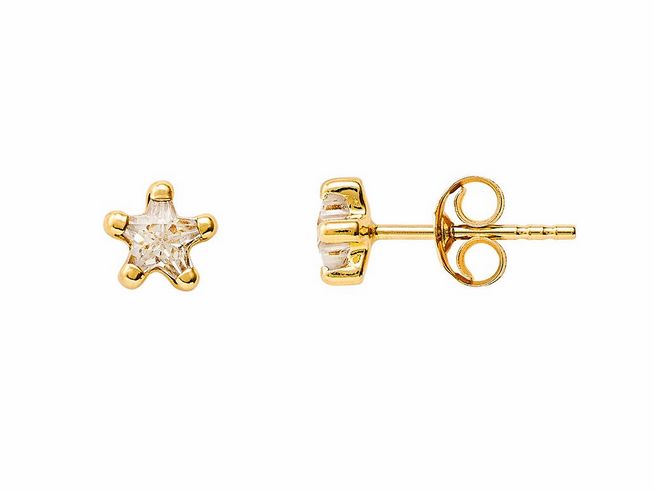 Gelbgold Ohrstecker aus 585 Echtgold von Xenox mit polierter Oberfläche und funkelndem Zirkonia, in Form eines stilisierten Sterns, idealer Ohrschmuck für jede Gelegenheit.