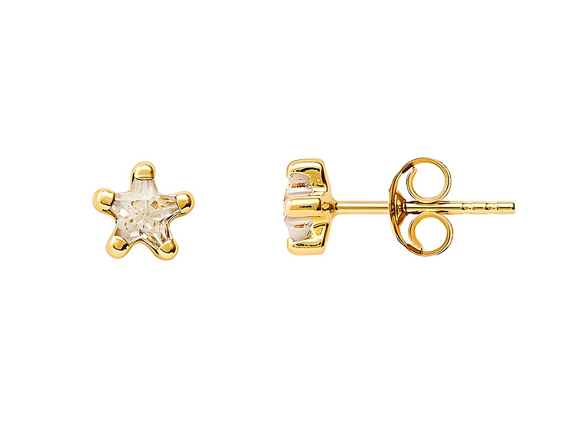 Gelbgold Ohrstecker aus 585 Echtgold von Xenox mit polierter Oberfläche und funkelndem Zirkonia, in Form eines stilisierten Sterns, idealer Ohrschmuck für jede Gelegenheit.
