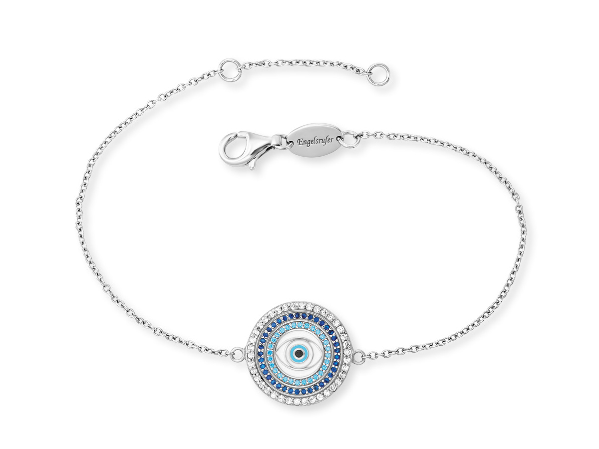 Engelsrufer ERB-EYE-ZIM LUCKY EYE Armband mit buntem Emaille und Zirkonia in Silber rhodiniert, 17 cm lang, elegantes Design mit einem kunstvollen Augenanhänger.