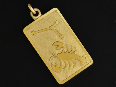 Krebs Anhänger Gold 333 rechteckig mit stilisiertem Krebs und Sternzeichenprägung, Hersteller Juwelier Harnisch, ideal als schmückendes Accessoire für Krebs-Geborene.