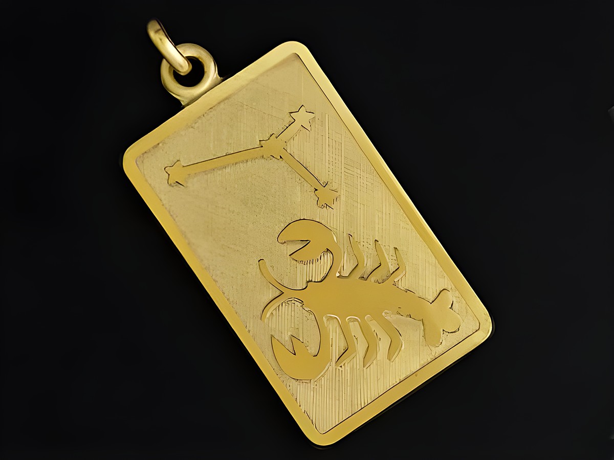 Krebs Anhänger Gold 333 rechteckig mit stilisiertem Krebs und Sternzeichenprägung, Hersteller Juwelier Harnisch, ideal als schmückendes Accessoire für Krebs-Geborene.