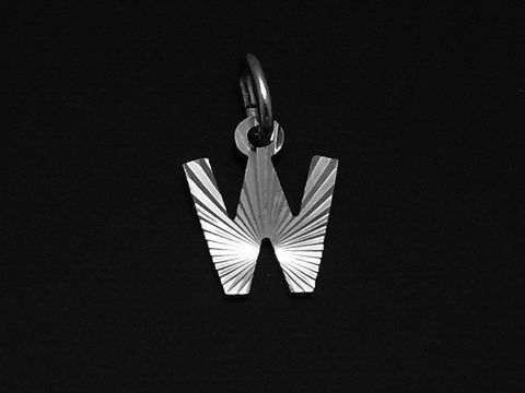 Silber Anhänger in Form des Buchstabens W mit Druck und Diamantschliff, Hersteller Juwelier Harnisch, elegantes Design für individuellen Schmuck.