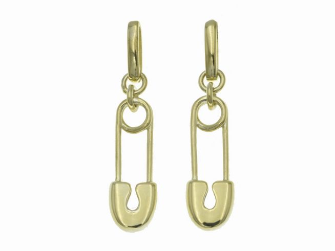 Ohrhänger aus Sterling Silber, Sicherheitsnadel-Design, poliert und vergoldet in Gelbgold, Hersteller Juwelier Harnisch, ohne Stein.
