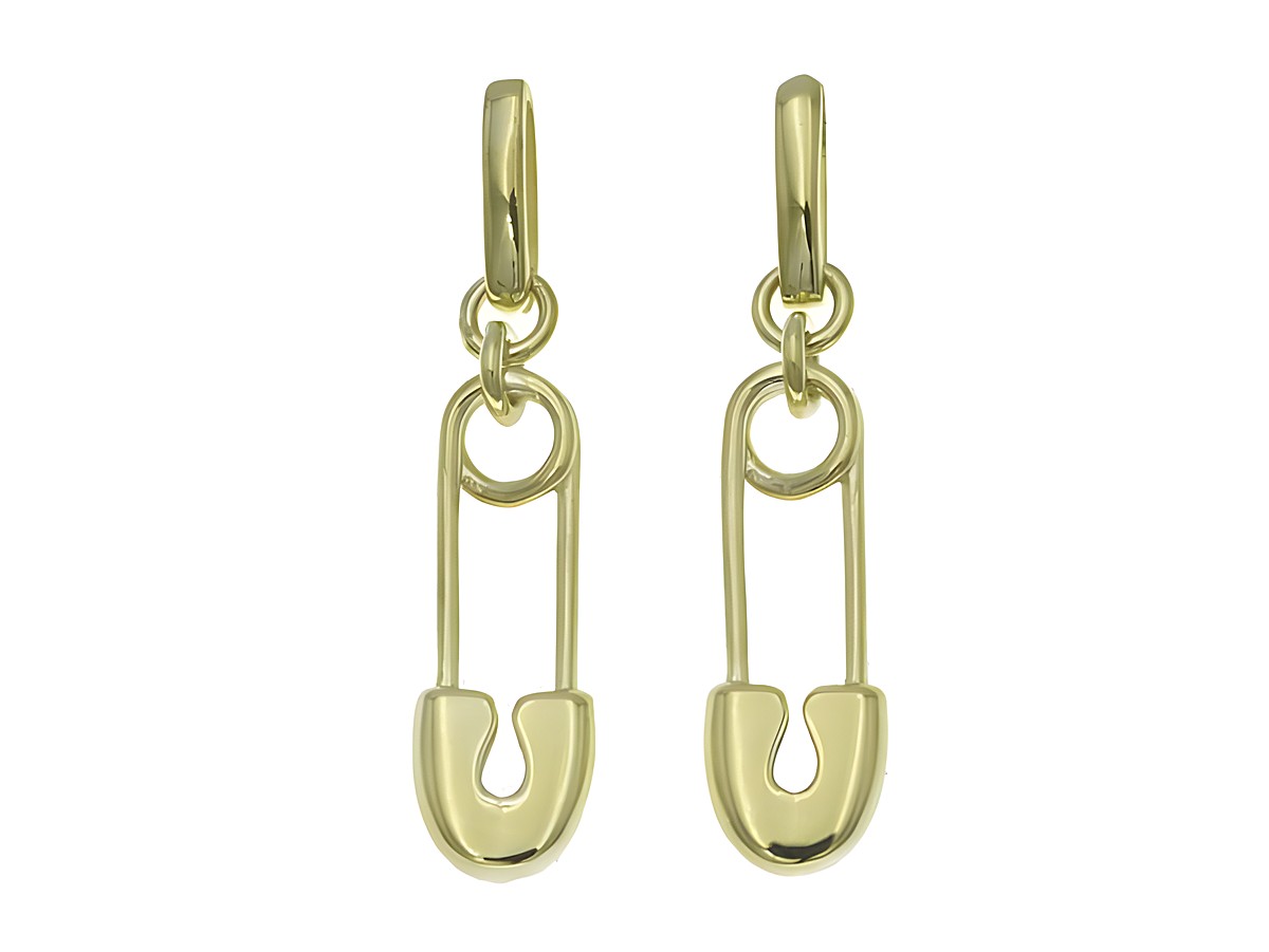Ohrhänger aus Sterling Silber, Sicherheitsnadel-Design, poliert und vergoldet in Gelbgold, Hersteller Juwelier Harnisch, ohne Stein.