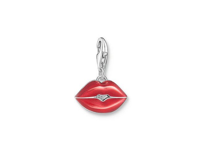 Silberner Charm-Anhänger in Form eines Kussmunds mit rotem Kaltemail-Finish, ideal für individuelle Schmuckgestaltungen, Hersteller Thomas Sabo, Modell 2068-664-10.