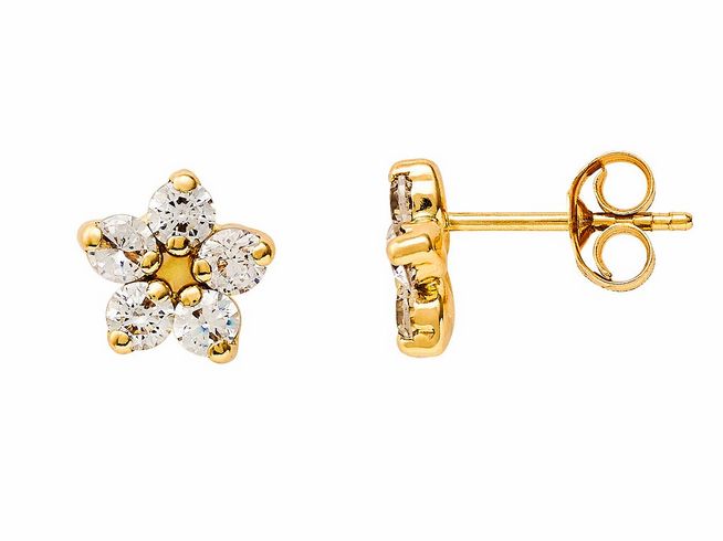 Gelbgold 585 Ohrstecker von Xenox mit poliertem Finish und Zirkonia im Blüten-Design, idealer Schmuck für elegante Anlässe. Hochwertiger Echt Gold Ohrschmuck.
