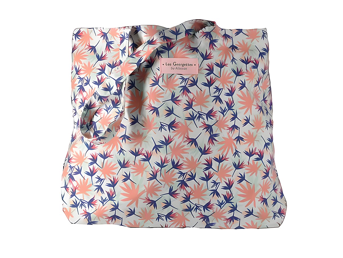 Einkaufsshopper von Les Georgettes mit buntem Pflanzenmotiv in Pastellfarben, Größe 44x34,5 cm, sorgt für stilvolles und umweltfreundliches Einkaufen.