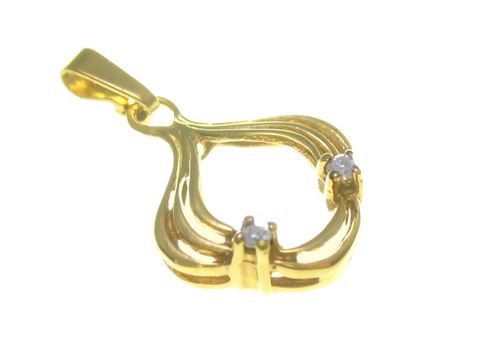 Gold Anhänger mit zwei Diamanten 0,03 ct, poliert, Hersteller Juwelier Harnisch, modern und elegant gestaltet, ideal als Schmuckstück für besondere Anlässe.