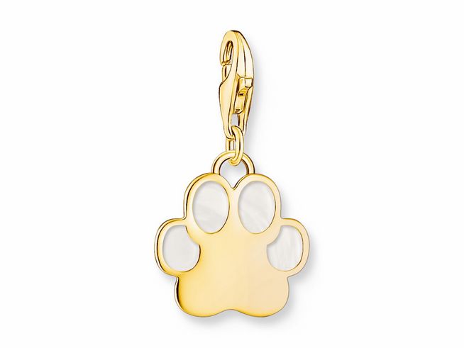 56972571-0 Charm-Anhänger in Form einer Pfote aus Silber mit gelbgoldener Vergoldung und Kaltemaille, ideal für die individuelle Schmuckgestaltung und als liebevolle Hommage an Haustiere.