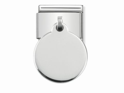 Runde Gravurplatte Anhänger aus Silber von Nomination, glänzende Oberfläche, ideal zum Personalisieren und als Schmuckstück für besondere Anlässe.