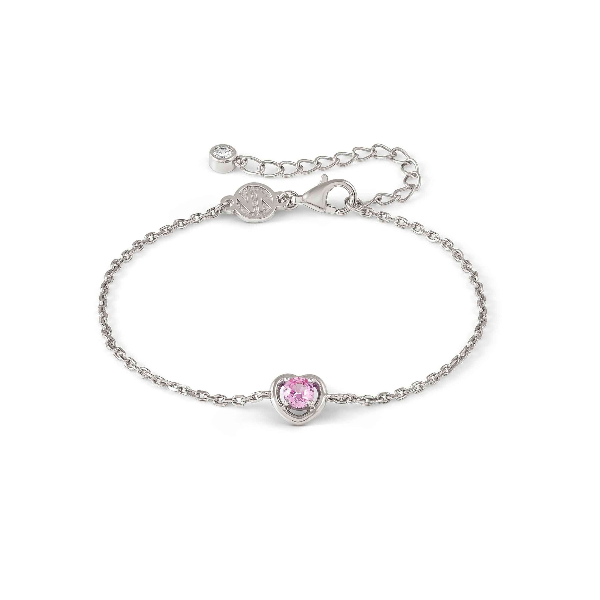 Nomination COSMICLOVE Armband aus Sterling Silber - farbigem Zirkonia - Herz - ROSA - 15-19 cm verstellbar
