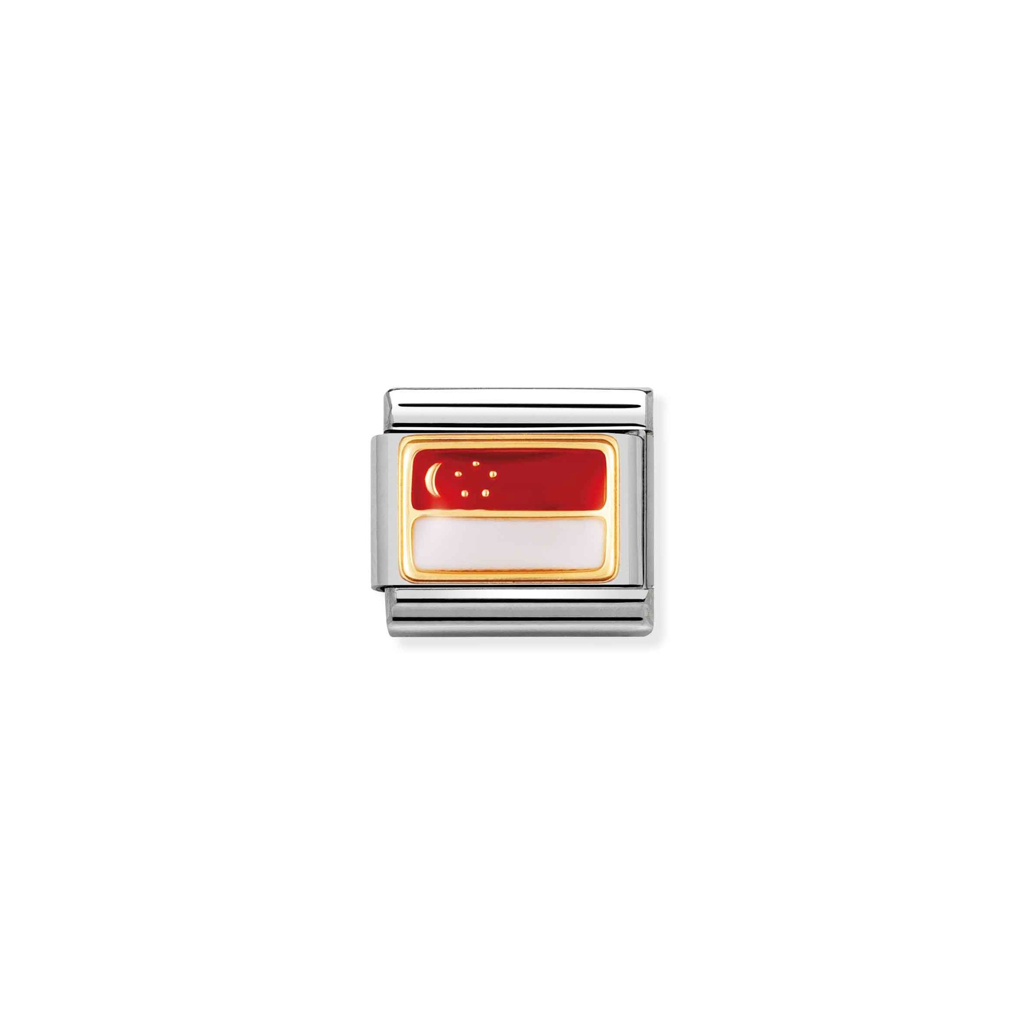 Nomination Composable Classic Charm Flagge Singapur - Edelstahl, Gold 750 Gelbgold, Emaille