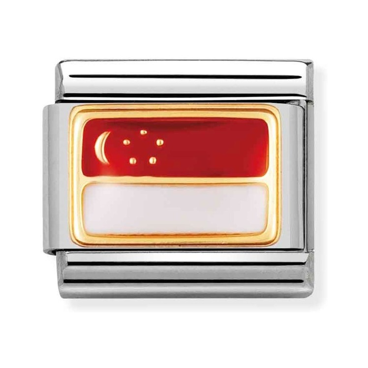Nomination Composable Classic Charm Flagge Singapur - Edelstahl, Gold 750 Gelbgold, Emaille