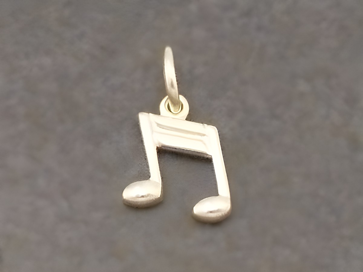 Gold Anhänger in Form einer musikalischen Note, poliert, Hersteller Juwelier Harnisch, ideal für Musikliebhaber.