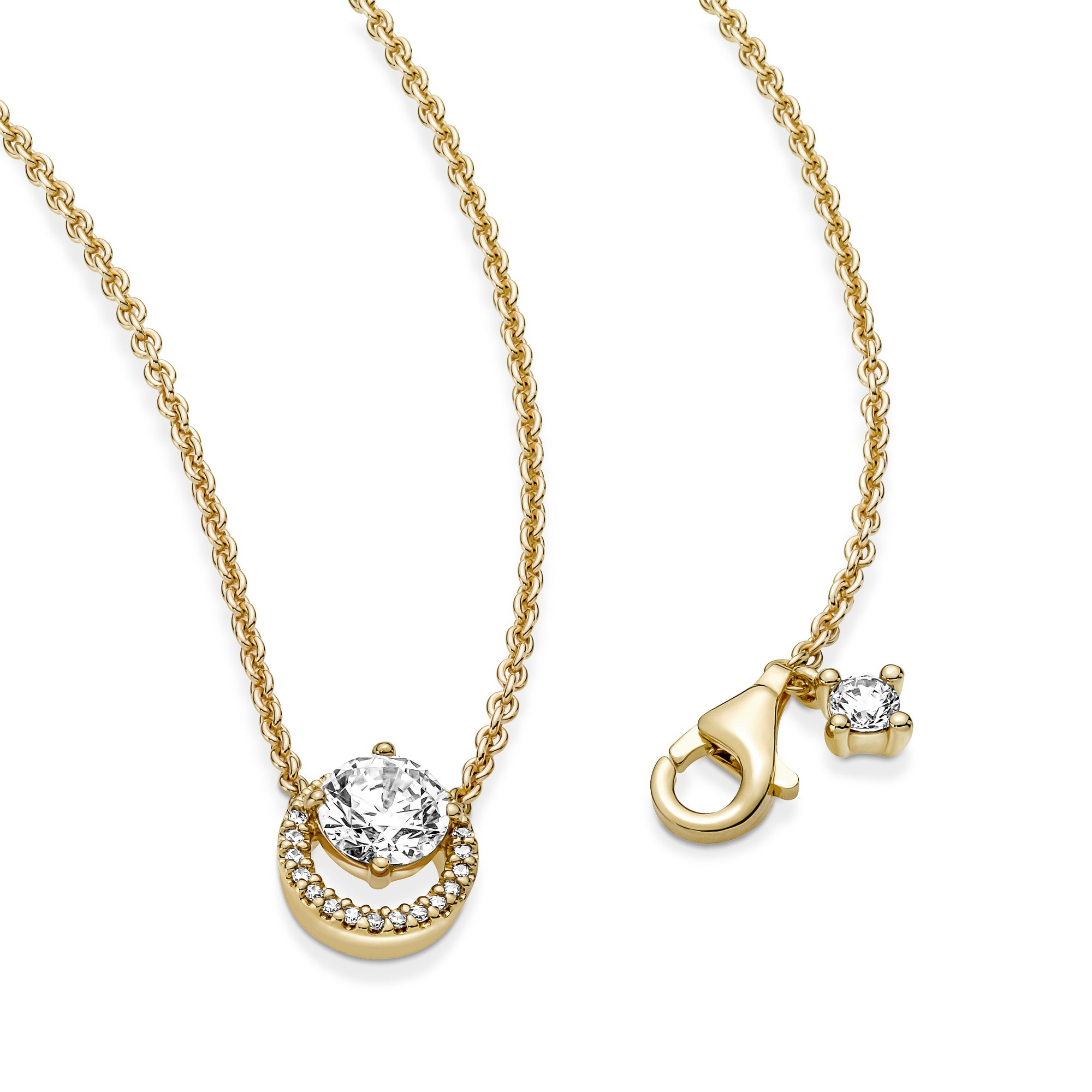 Pandora Funkelnder Runder Strahlenkranz Collier-Halskette - Gelbgold-Vergoldung Zirkonia 45 cm Ansicht 4 – Ansicht 4