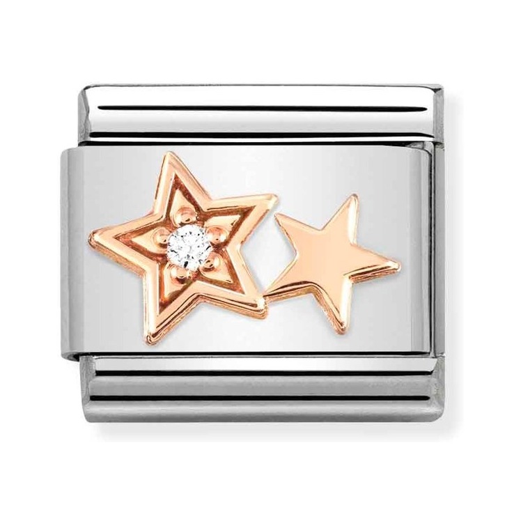 Nomination Composable Classic Charm doppelter Stern - Edelstahl, roségoldfarben, Zirkonia
