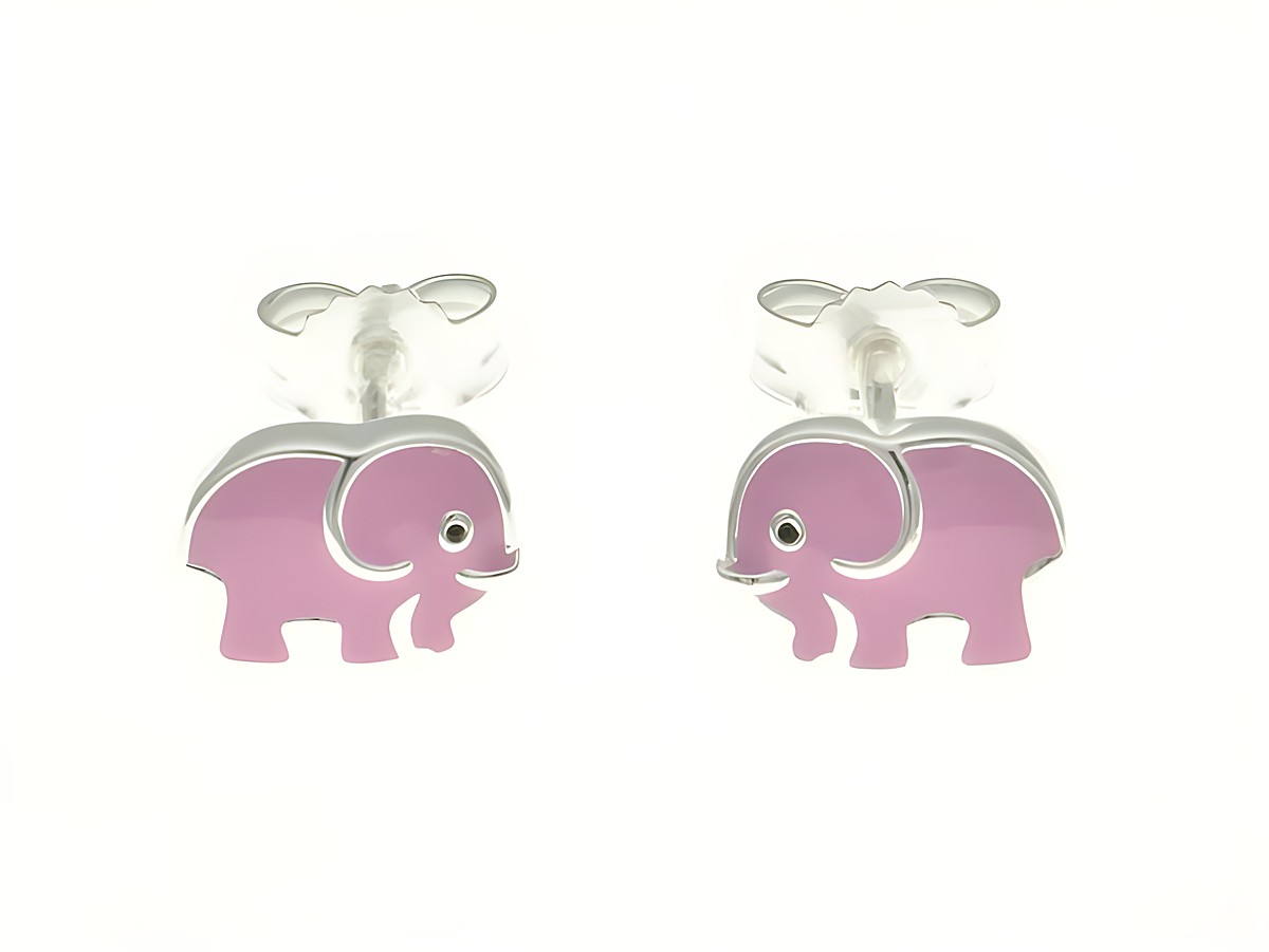 Elefant Ohrstecker aus Sterling Silber mit pinkem Lack, hergestellt von Juwelier Harnisch, perfekt für Kinder und ideal als niedliches Accessoire.