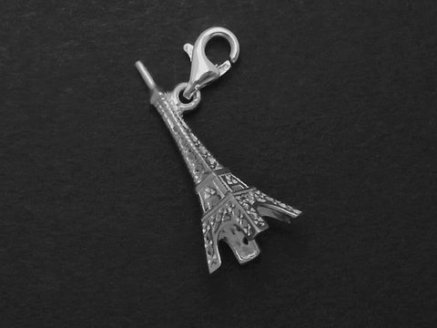 Silber Anhänger in Form eines niedlichen Eiffelturms, Hersteller Juwelier Harnisch, ideal für diverse Motive.