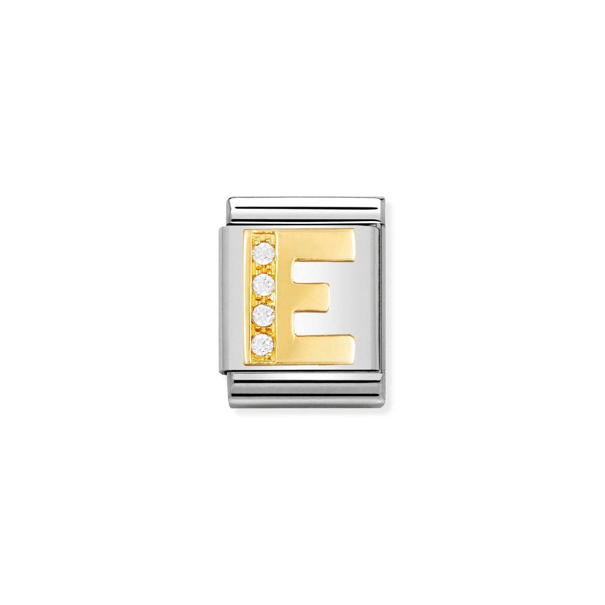 Nomination Composable Big Charm Buchstabe E - Edelstahl, Gold 750 Gelbgold, Zirkonia