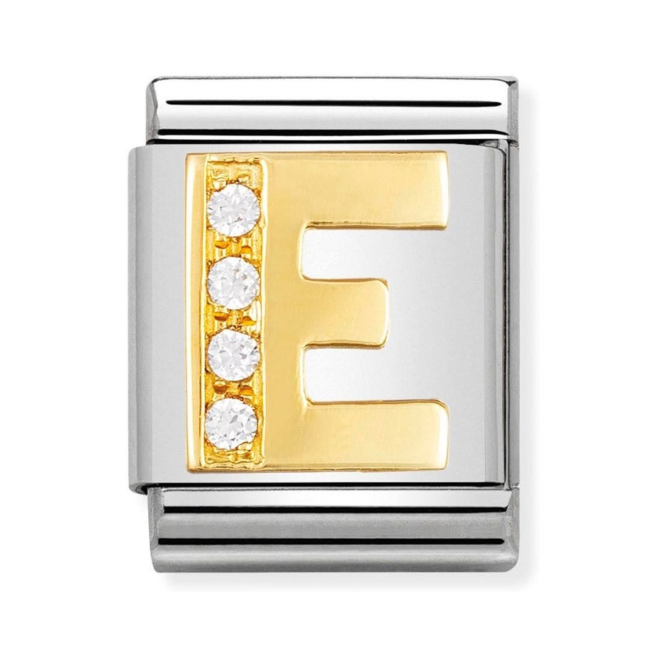 Nomination Composable Big Charm Buchstabe E - Edelstahl, Gold 750 Gelbgold, Zirkonia