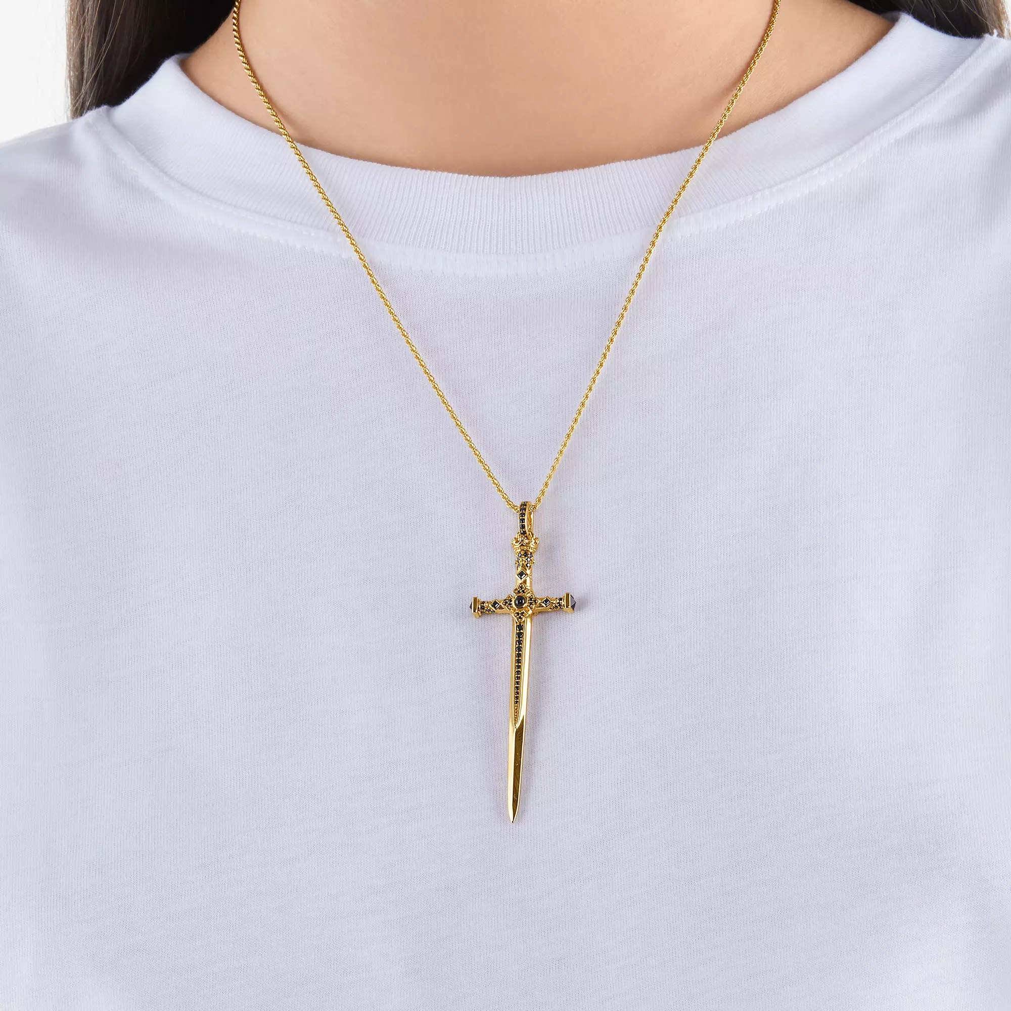 Thomas Sabo Kreuz Anhänger Sterling Silber - vergoldet Gelbgold + Onyx + Zirkonia schwarz – Ansicht 3