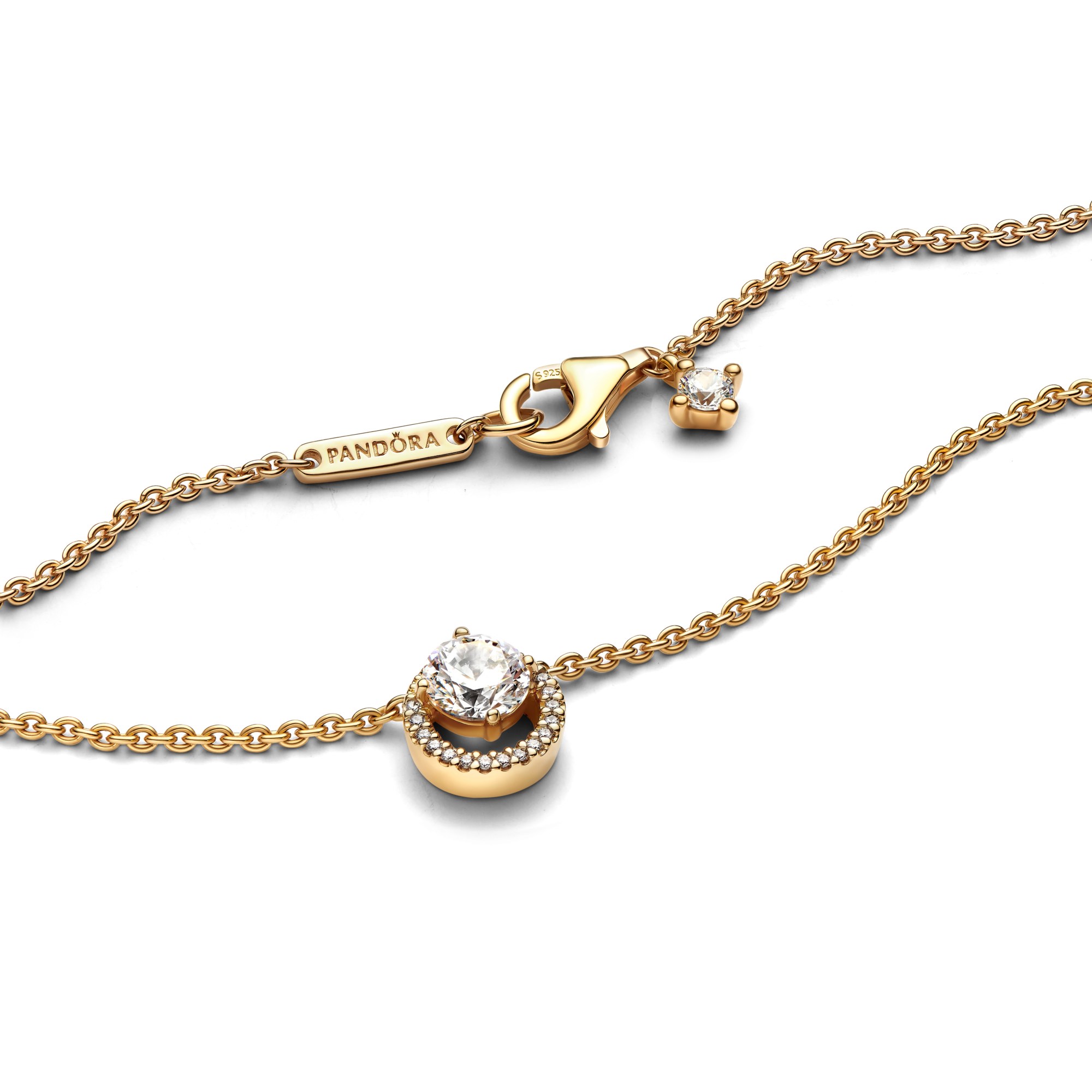 Pandora Funkelnder Runder Strahlenkranz Collier-Halskette - Gelbgold-Vergoldung Zirkonia 45 cm – Ansicht 5
