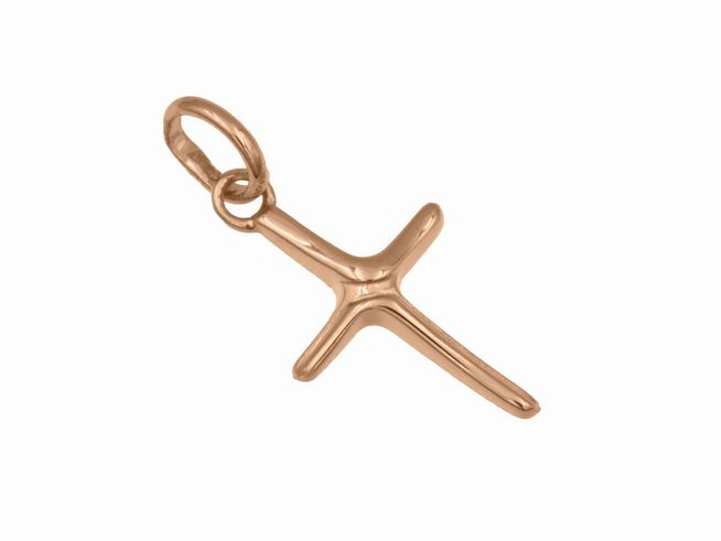 Anhänger Kreuz modern aus Sterling Silber roségold vergoldet, schlichtes Design, ideal als Schmuckstück oder Geschenk, hergestellt von Juwelier Harnisch.