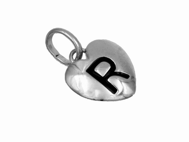 Anhänger Herz Buchstabe R aus 925 Sterling Silber, poliert und rhodiniert, ideal geeignet für Kinder, Hersteller Juwelier Harnisch.