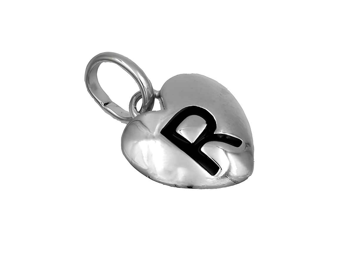 Anhänger Herz Buchstabe R aus 925 Sterling Silber, poliert und rhodiniert, ideal geeignet für Kinder, Hersteller Juwelier Harnisch.