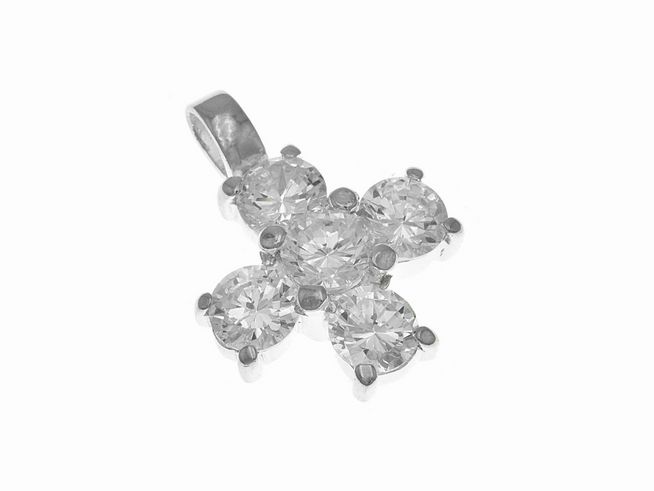 Anhänger Kreuz funkelnd aus Silber mit weißen Zirkonia-Steinen, hergestellt von Juwelier Harnisch, elegantes Design, ideal als Schmuckstück für besondere Anlässe.