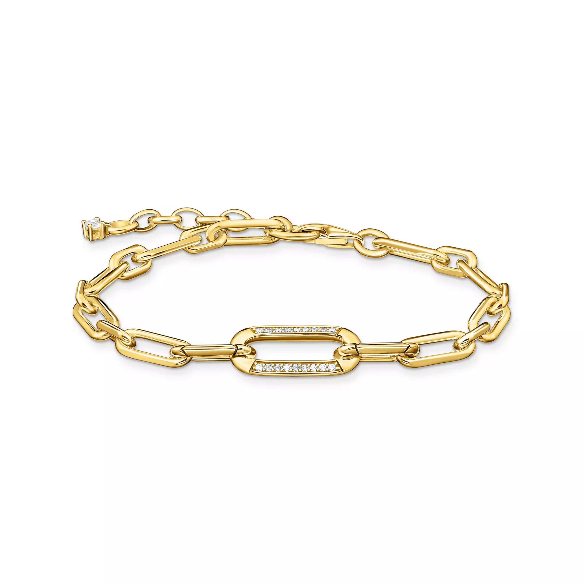 Thomas Sabo Gliederarmband mit steinbesetztem Ankerelement vergoldet – Silber – Zirkonia – 19 cm