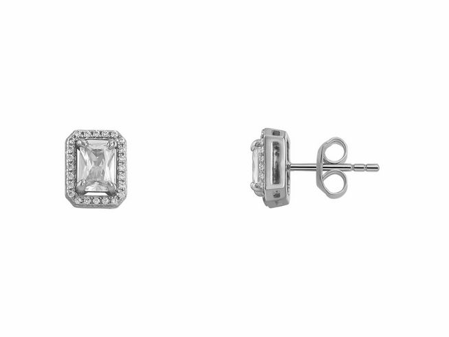 Xenox Sterling Silber Ohrringe XS7068 SILVER CIRCLE HALO mit einer rechteckigen, klaren Steinchenfassung und funkelnden Zirkonia umrahmt, elegant und zeitlos im Design.