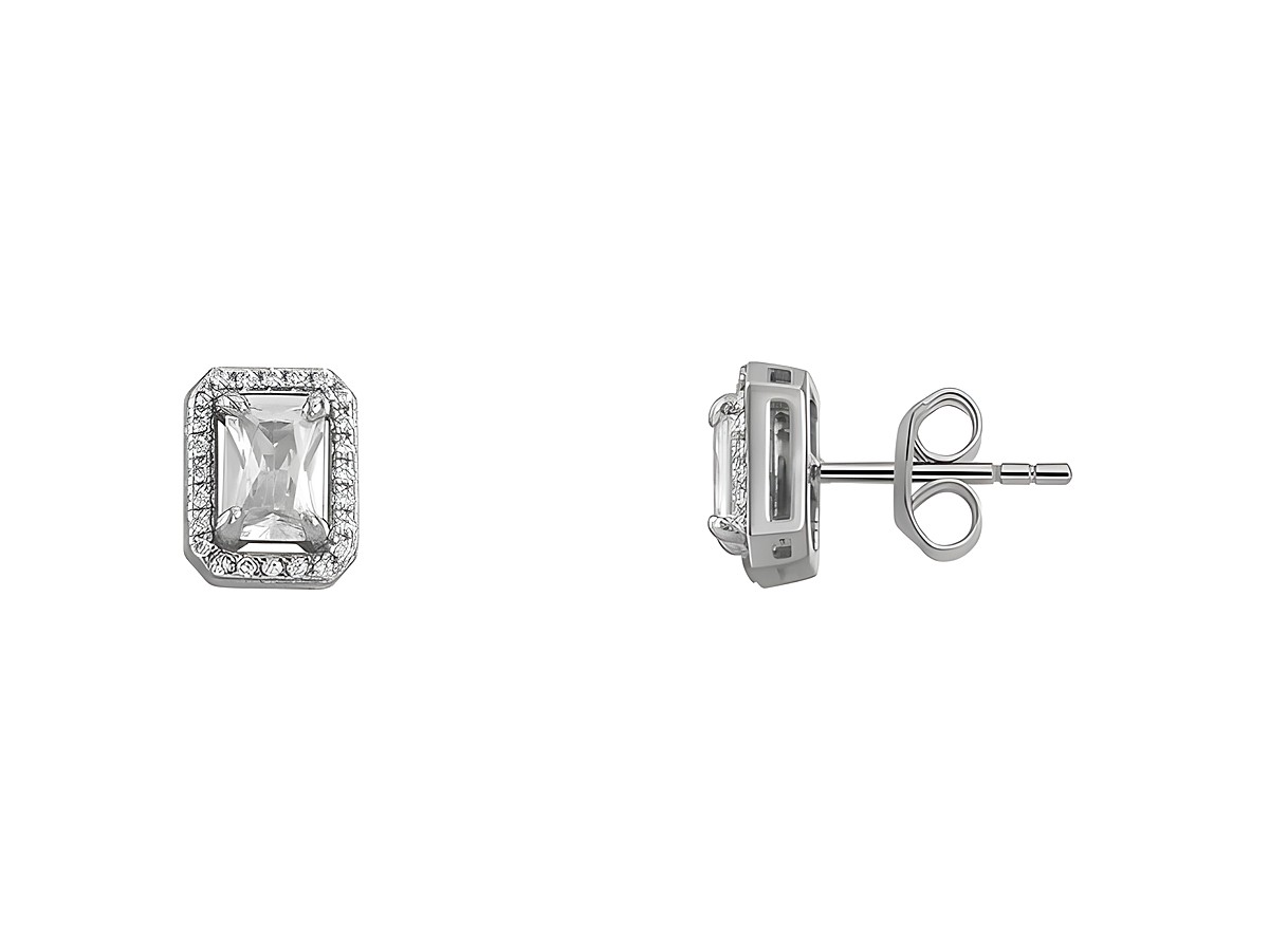 XENOX Sterling Silber Ohrringe XS7068 SILVER CIRCLE HALO mit einer rechteckigen, klaren Steinchenfassung und funkelnden Zirkonia umrahmt, elegant und zeitlos im Design.