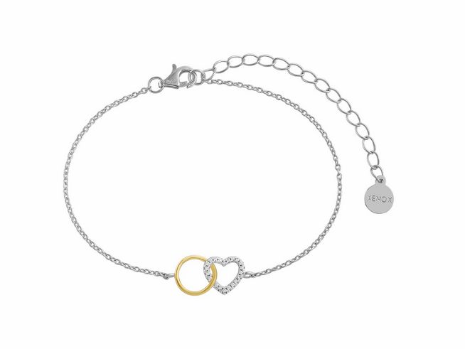 Xenox Sterling Silber Armband XS3612 mit einer Karreekette in den Größen 15 bis 20 cm, verziert mit einem Herz und einem goldfarbenen Ring. Elegant und romantisch.