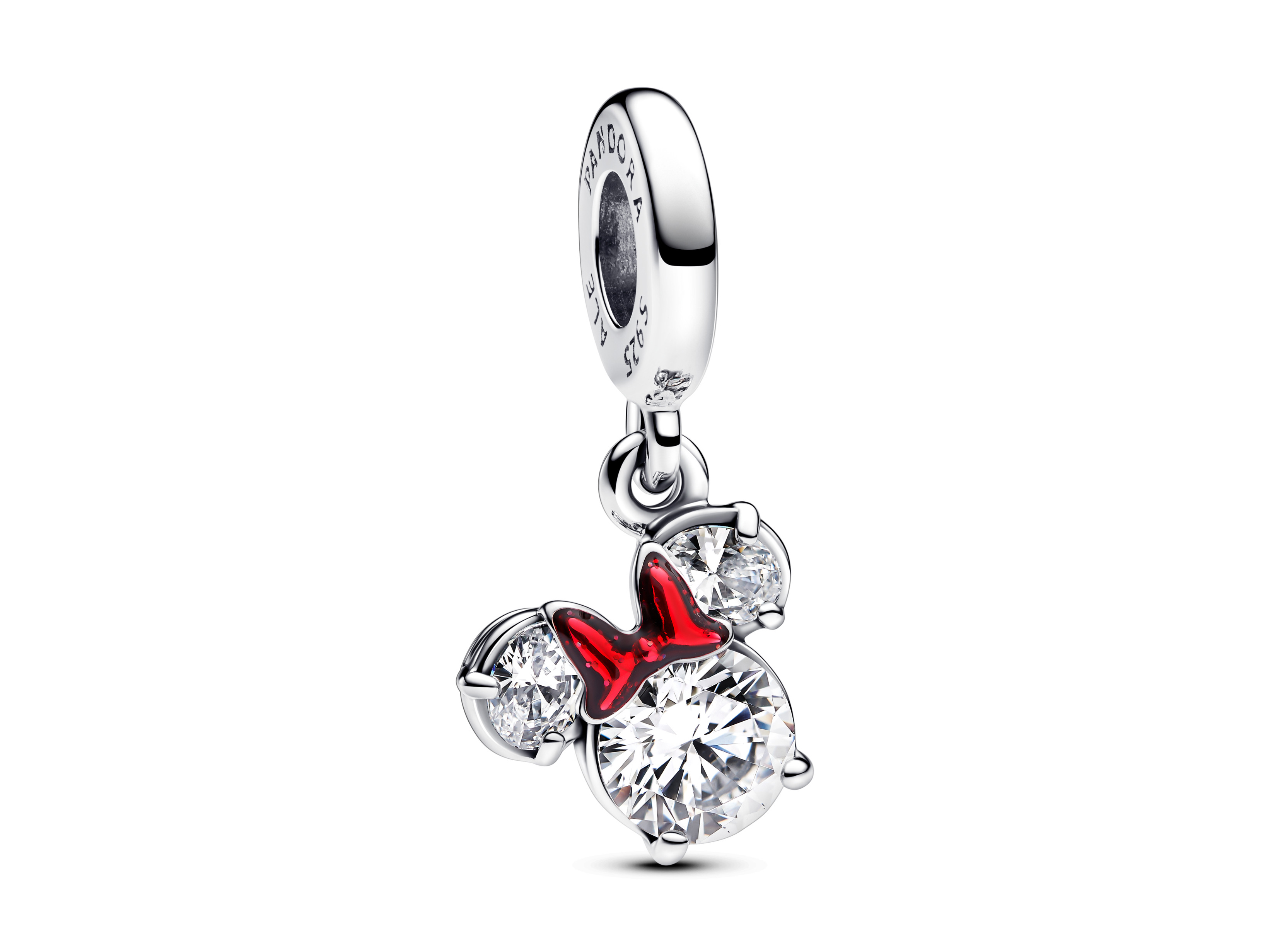 Pandora Charm 793533C01 Disney Minnie Mouse Anhänger aus Silber, verziert mit Zirkonia und roter glitzernder Emaille, ideal für eine charmante Armbandgestaltung.