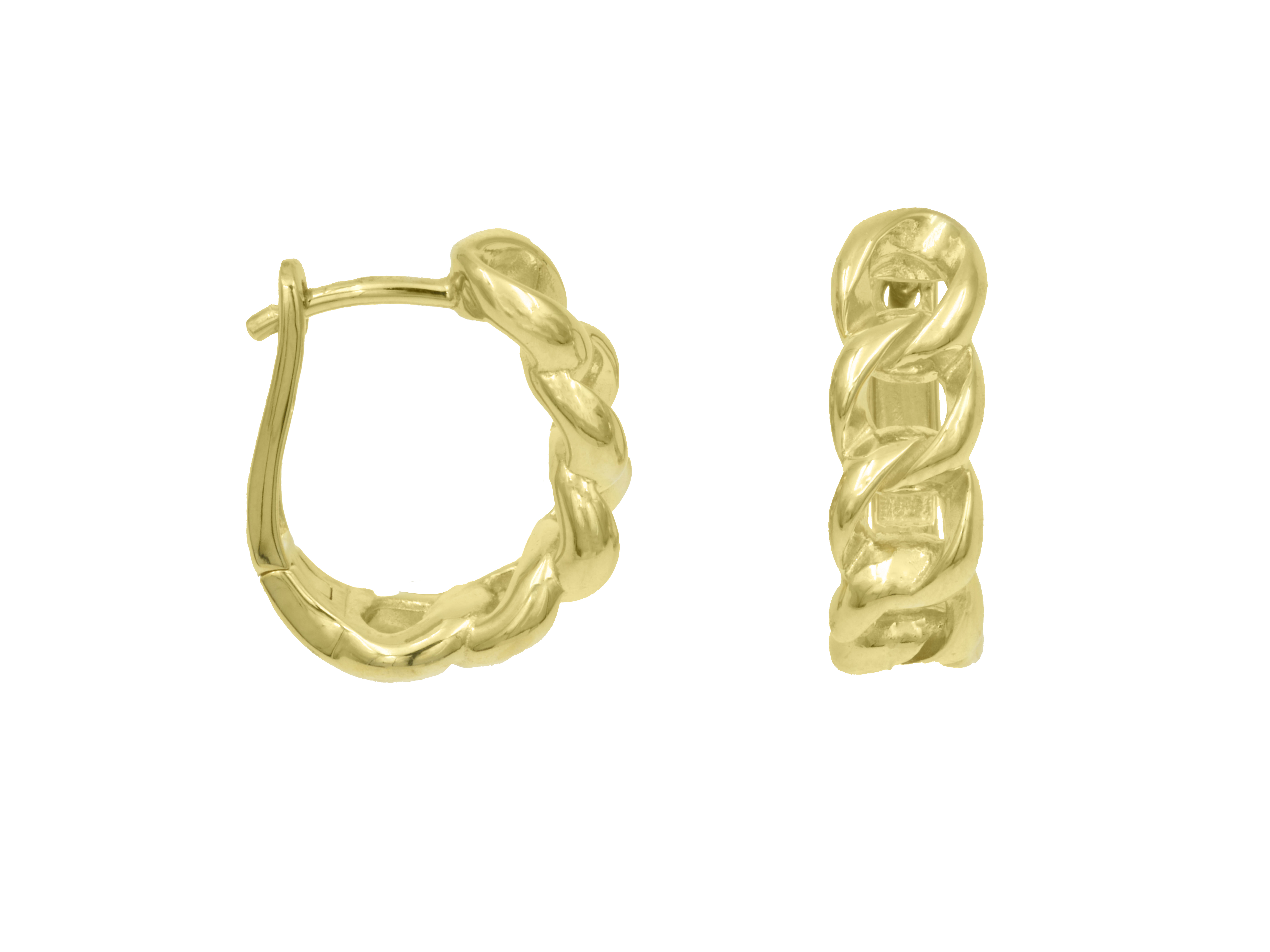 Ohrringe im Panzermuster als Creolen aus Sterling Silber mit Gelbgold Vergoldung, Durchmesser 16 mm, Hersteller Juwelier Harnisch, aus der Kategorie Neuheiten Silber.