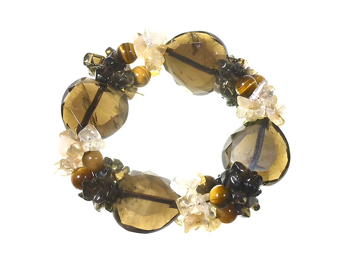 Armband mit echten Steinen aus Rauchquarz und Tigerauge, gefertigt vom Juwelier Harnisch, elegante Kombination aus verschiedenen Edelsteinen.